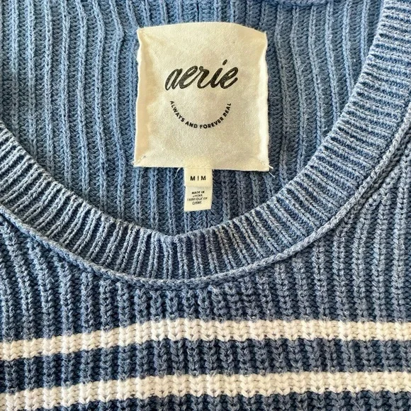 Aerie Blue and White Striped Chunky Drop Shoulder Slouchy Career Woman Medium - Picture 3 of 16